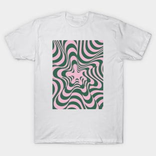 Abstract Groovy Retro Liquid Swirl Pink Green Pattern T-Shirt